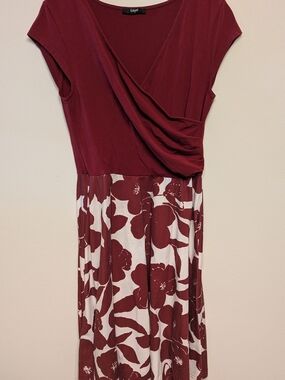 Lilya Red Floral Faux-Wrap Midi Dress